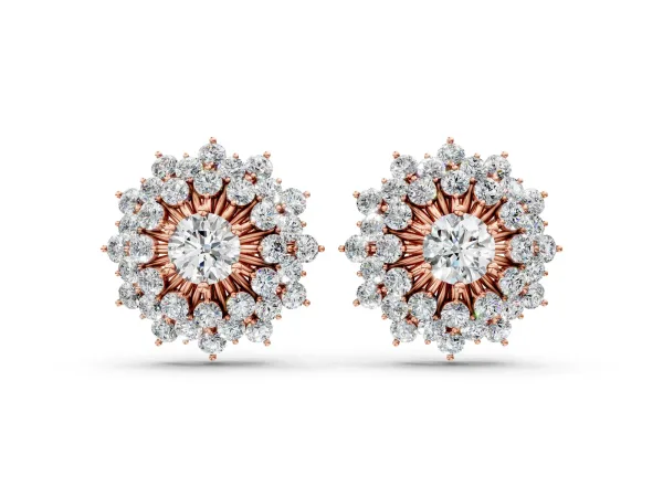 Round Diamond Sunburst Stud Earrings Rose gold