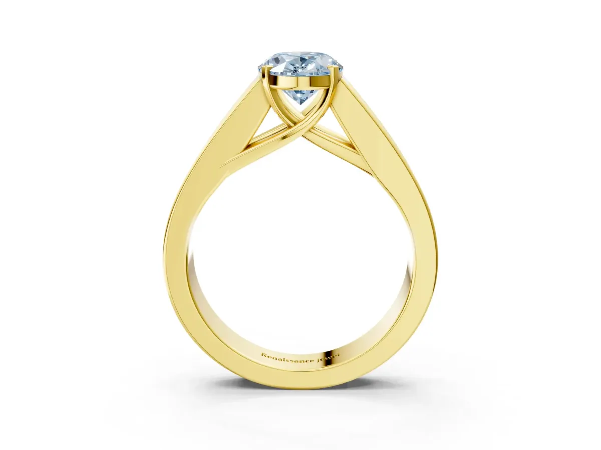 Fancy Blue Oval Cut Cut Channel Set Solitaire Ring with Four-Prong Setting Yellow gold