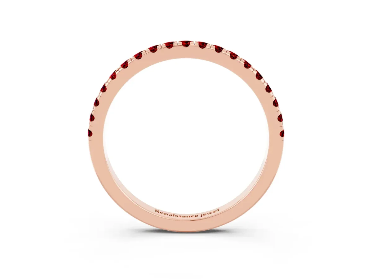 Pavé Round Ruby Half Eternity Band with Shared Prong Setting Rose gold