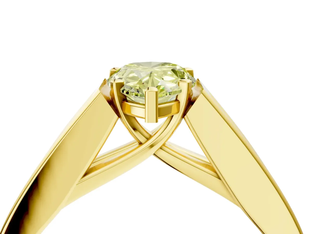 Fancy Yellow Pear Cut Cut Channel Set Solitaire Ring with Four-Prong Setting Yellow gold