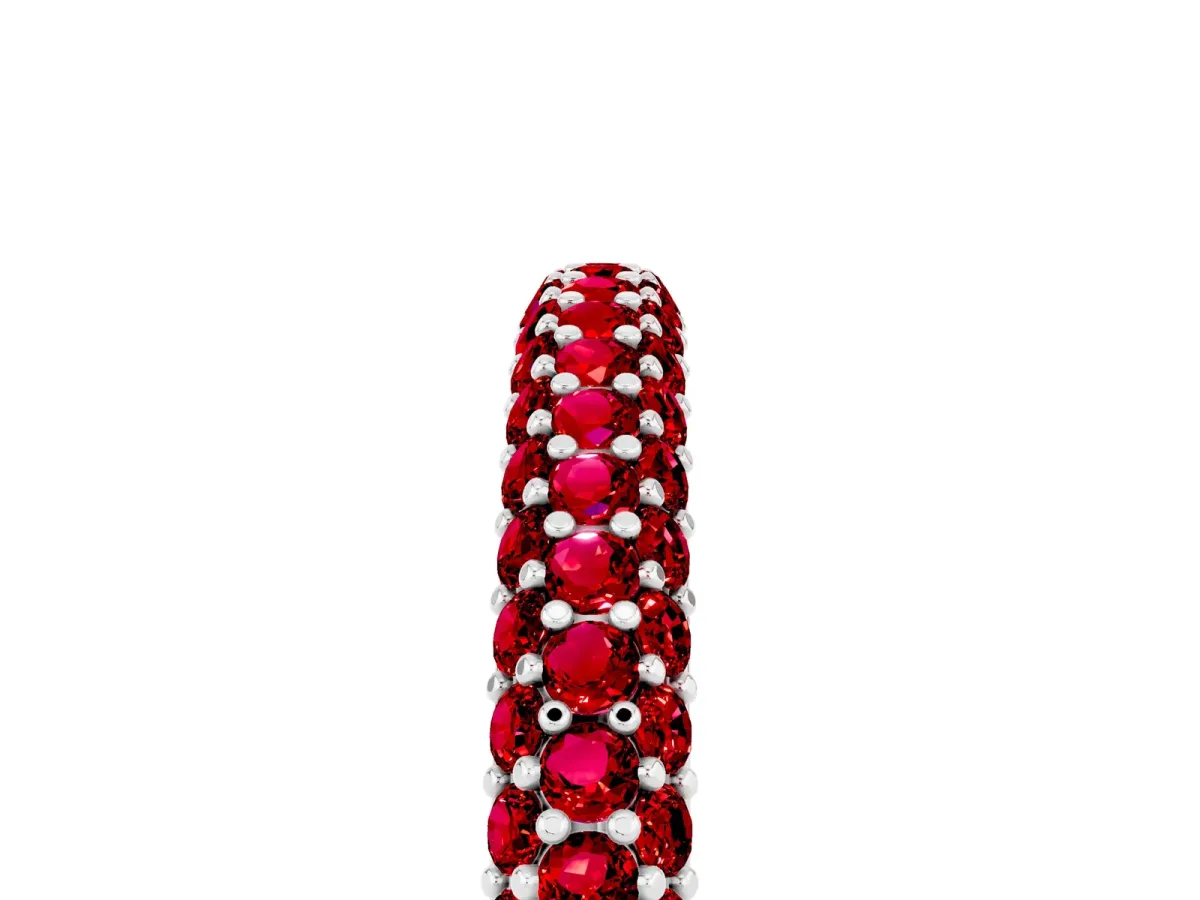 Round Ruby Pavé Eternity Band with Shared Prong Setting White gold