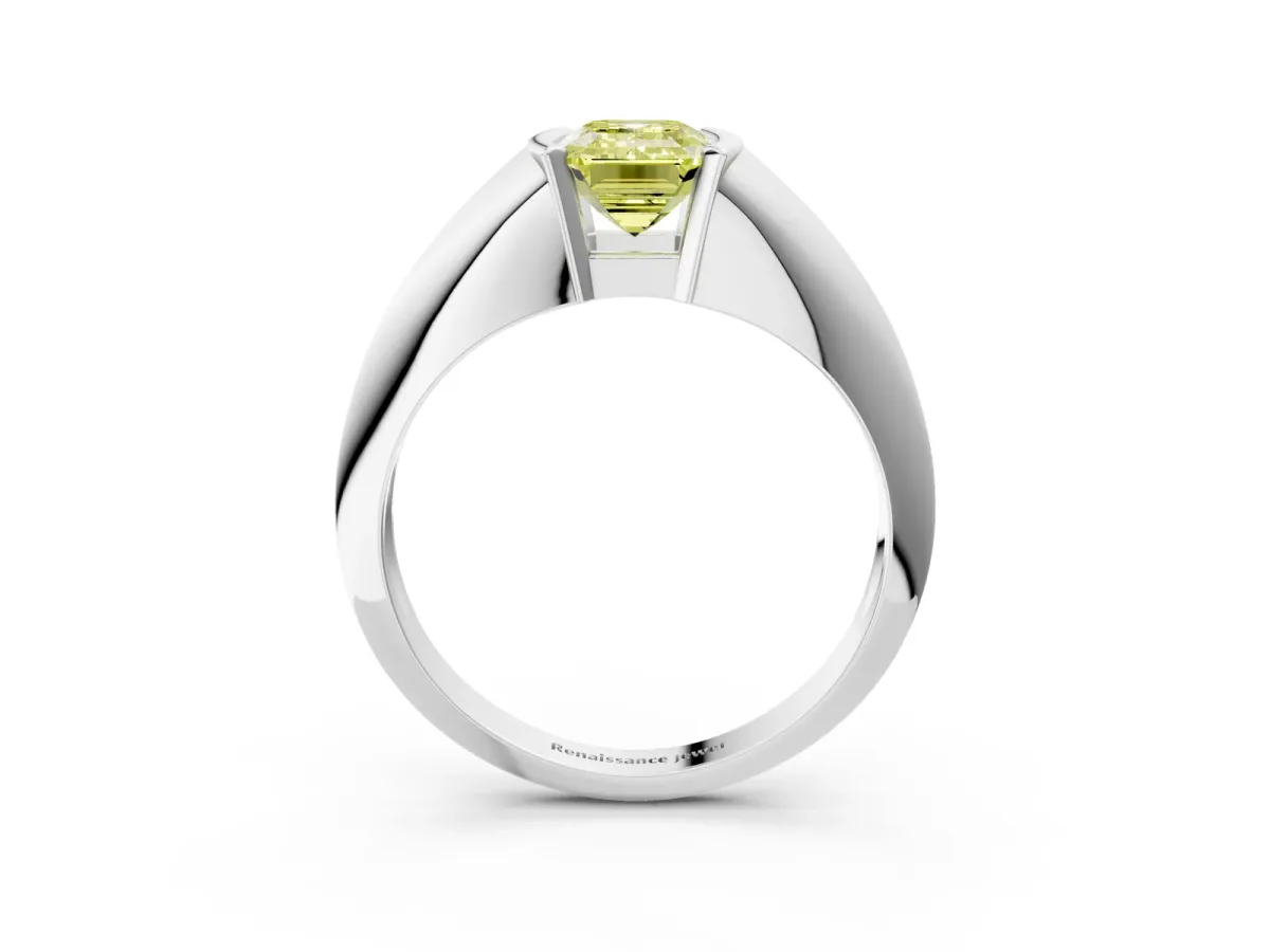 Fancy Yellow Emerald Cut Solitaire Tension Set Diamond Ring Platinum