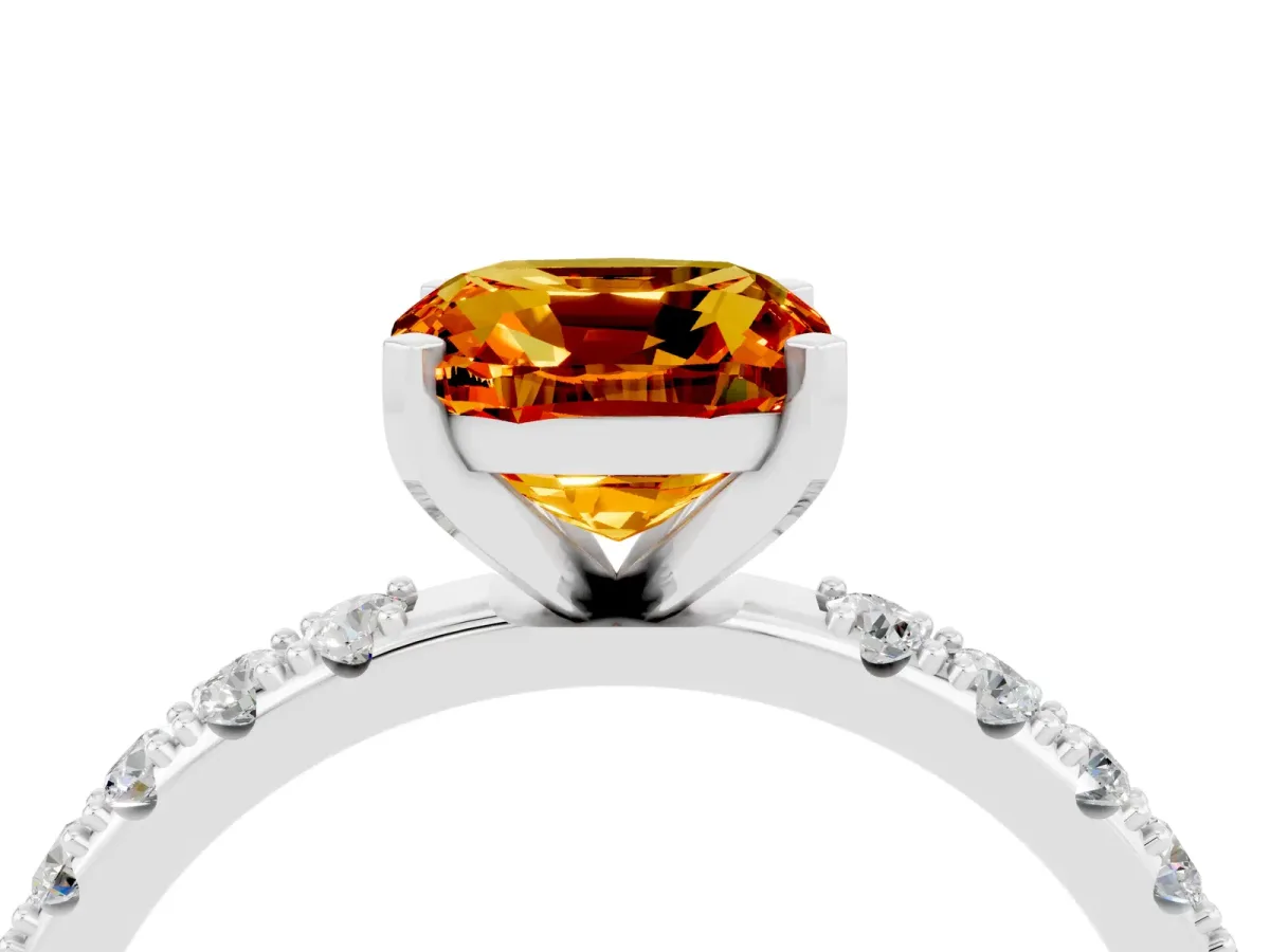 Cushion Cut Citrine Solitaire Pavé Band with Four-Prong Setting Silver