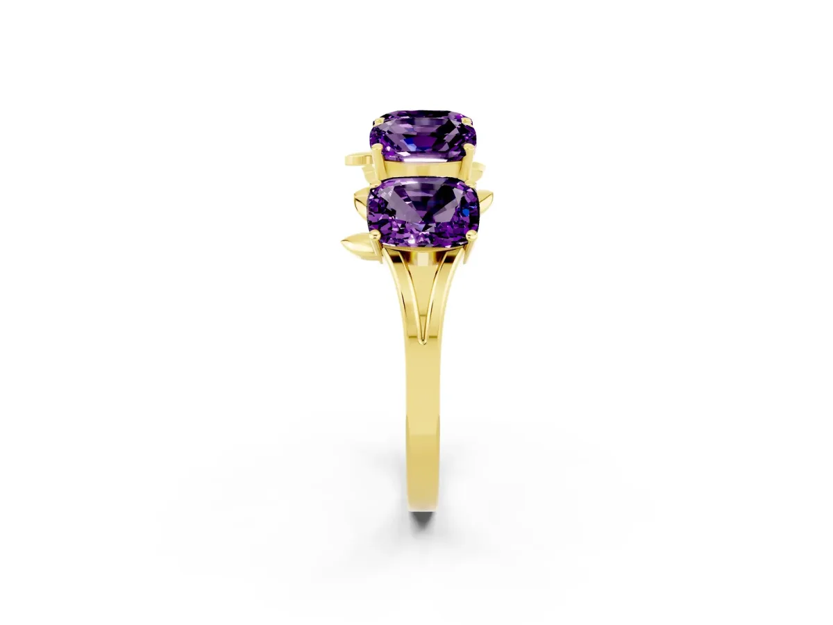 Emerald Cut Amethyst Prong-Set Half Eternity Band Yellow gold