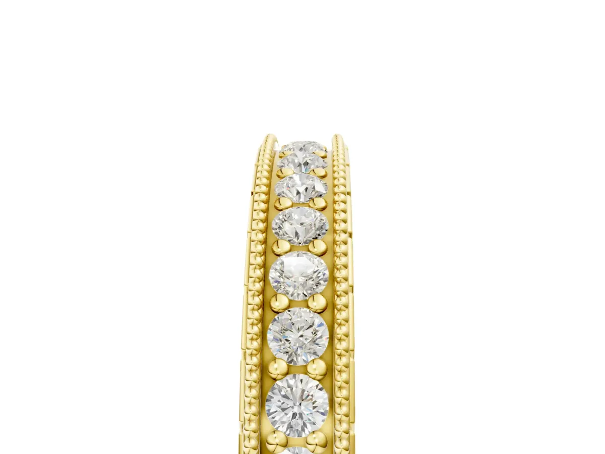 Round Cut Diamond Milgrain Bezel Set Eternity Band Yellow gold