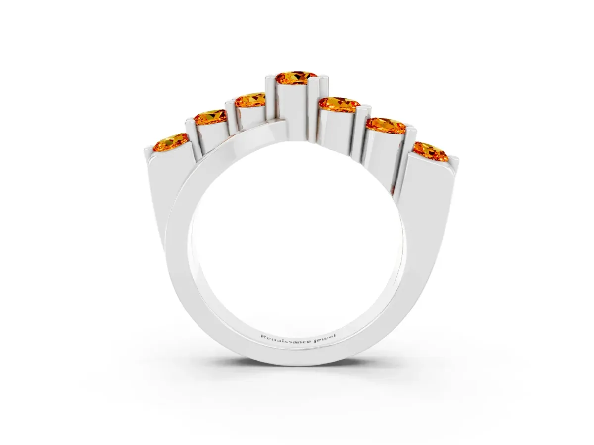 Round Citrine Prong-Set Crossover Band Platinum
