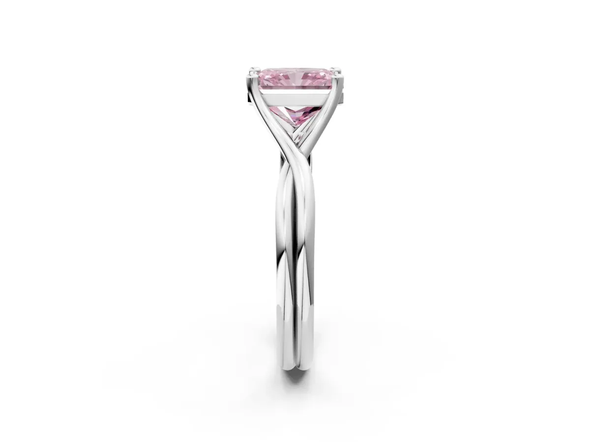 Fancy Pink Radiant Cut Diamond Solitaire Twist Band Prong Setting Ring Platinum