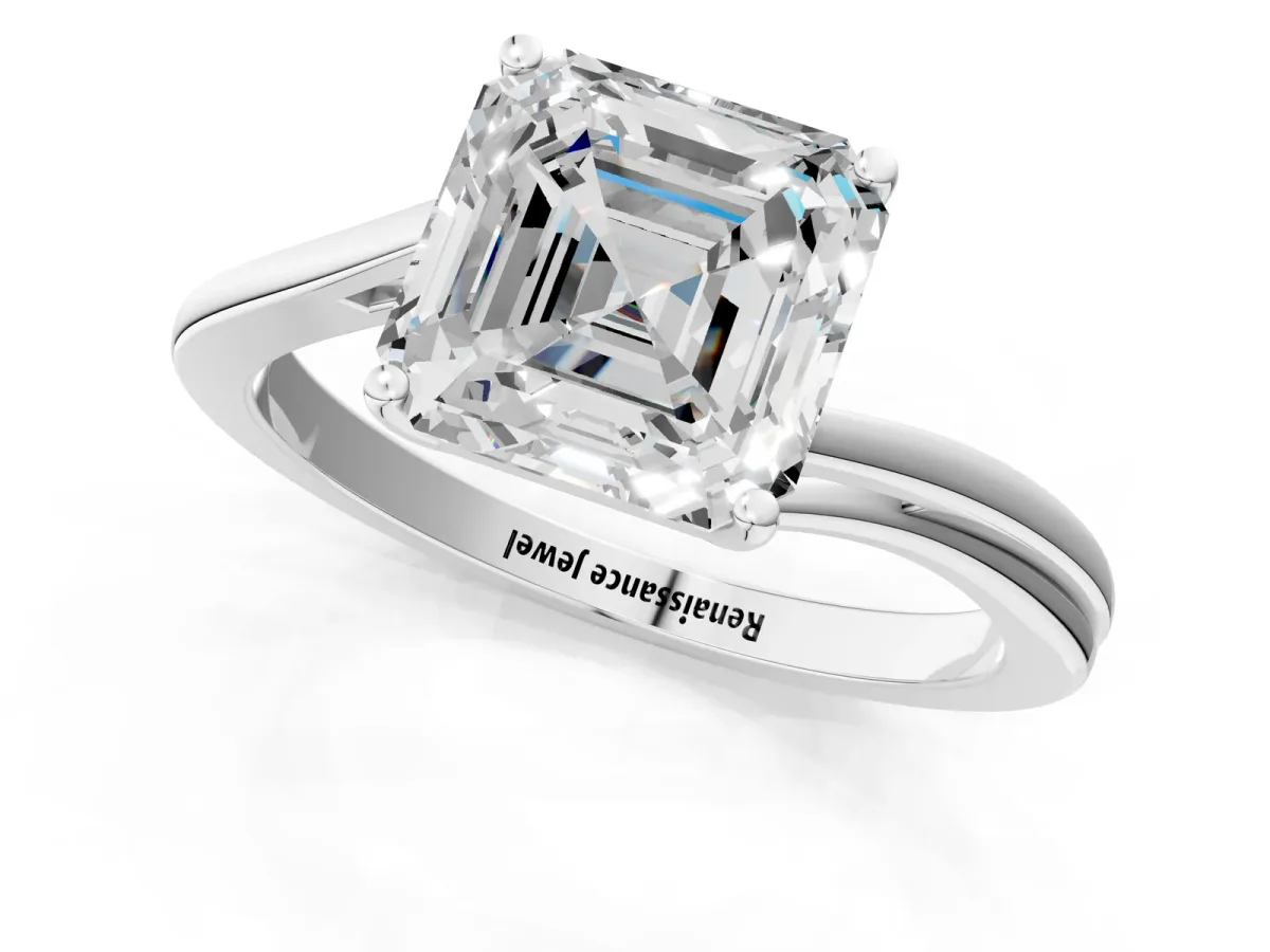 Asscher Cut Cut Solitaire Twist Band Ring with Four-Prong Setting Platinum