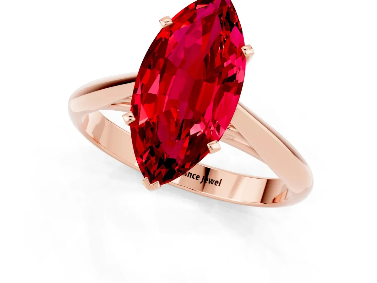 Marquise Cut Ruby Solitaire Engagement Ring with Cathedral Setting and Four-Prong Mount Rose gold