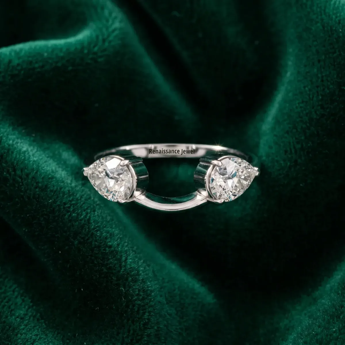 Two-Stone Pear Diamond Bypass Ring with Prong Setting Platinum