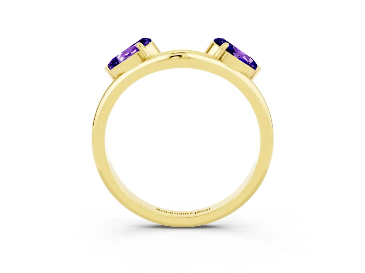 Two-Stone Pear Tanzanite Bypass Ring with Prong Setting Yellow gold