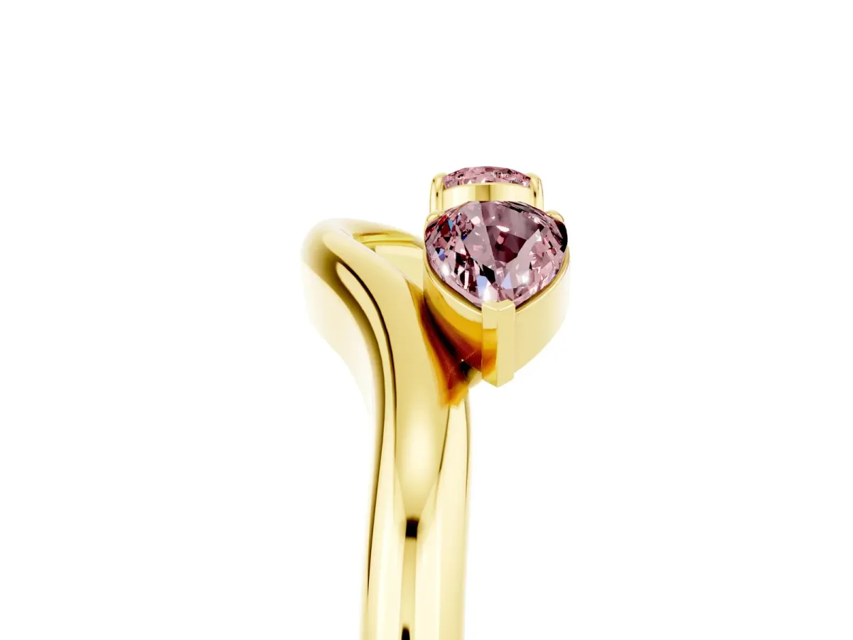Pear Cut Morganite Two-Stone Open Band Ring with Prong Setting Yellow gold