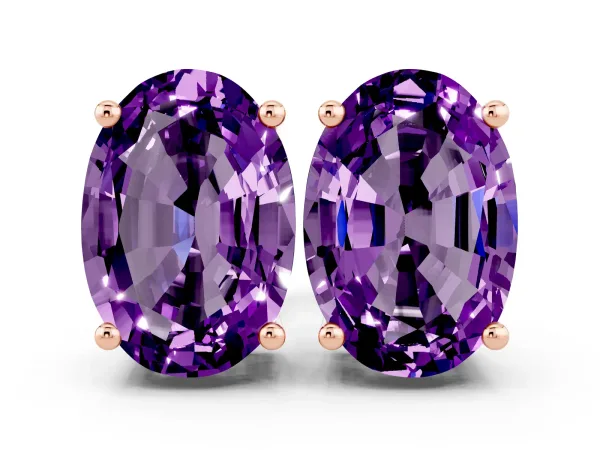 Oval Cut Amethyst Stud Earrings Rose gold