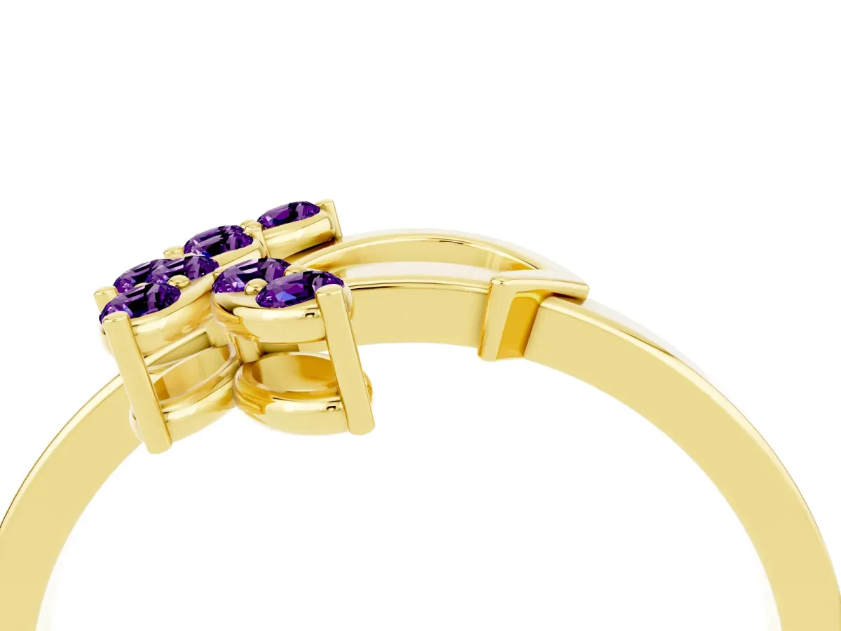 Marquise Amethyst Cluster Bypass Ring with Prong Setting Yellow gold