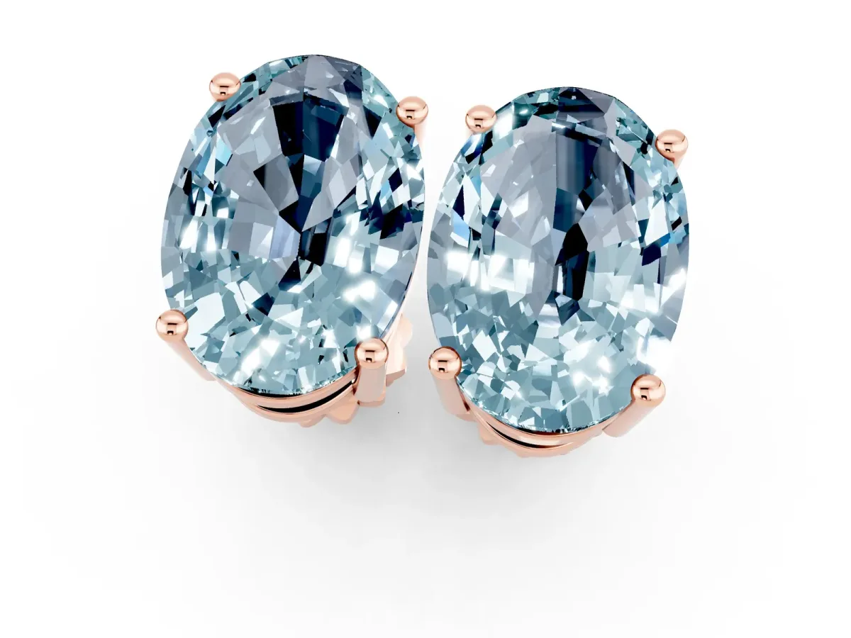 Oval Cut Aquamarine Stud Earrings Rose gold