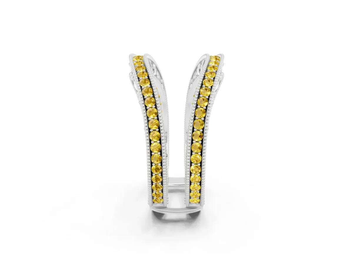 Round Yellow Sapphire Milgrain Eternity Band with Channel Setting Silver