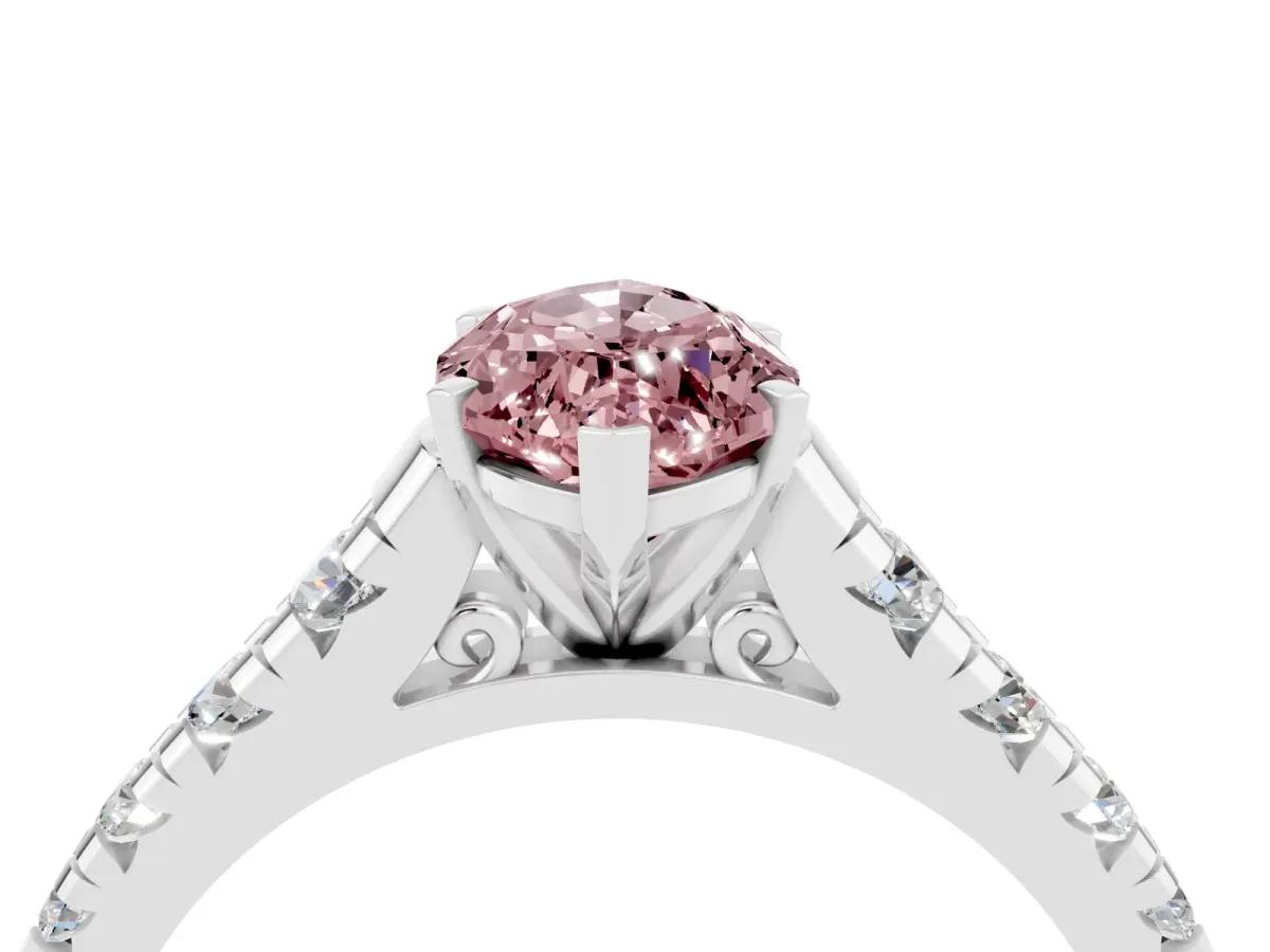 Marquise Cut Morganite Cathedral Solitaire Ring with Round Pavé Band Silver