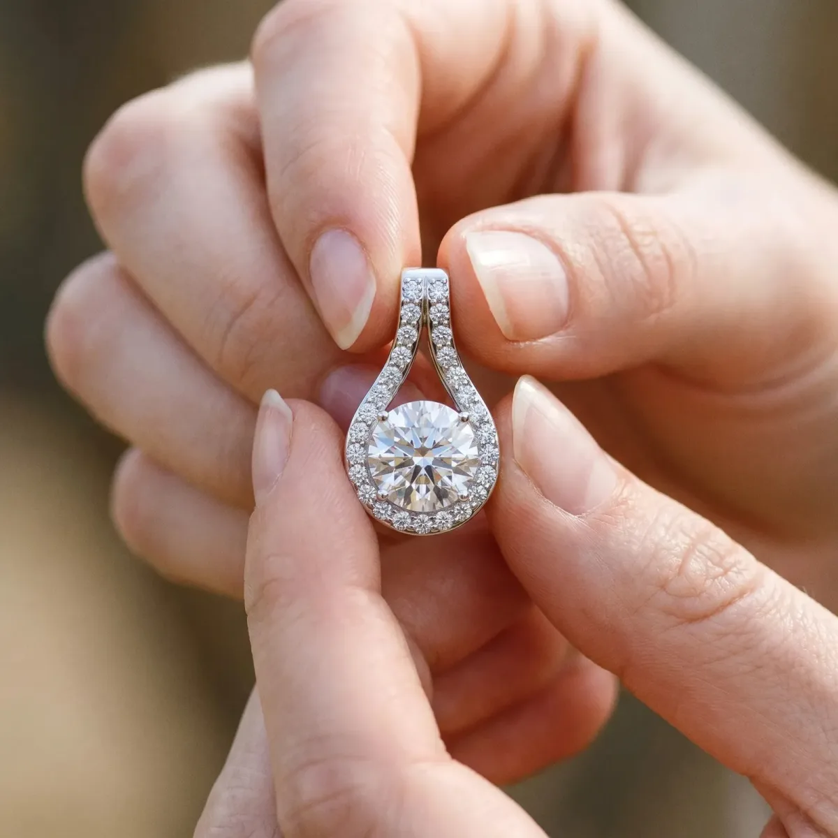 Round Halo Prong Set Pendant Silver