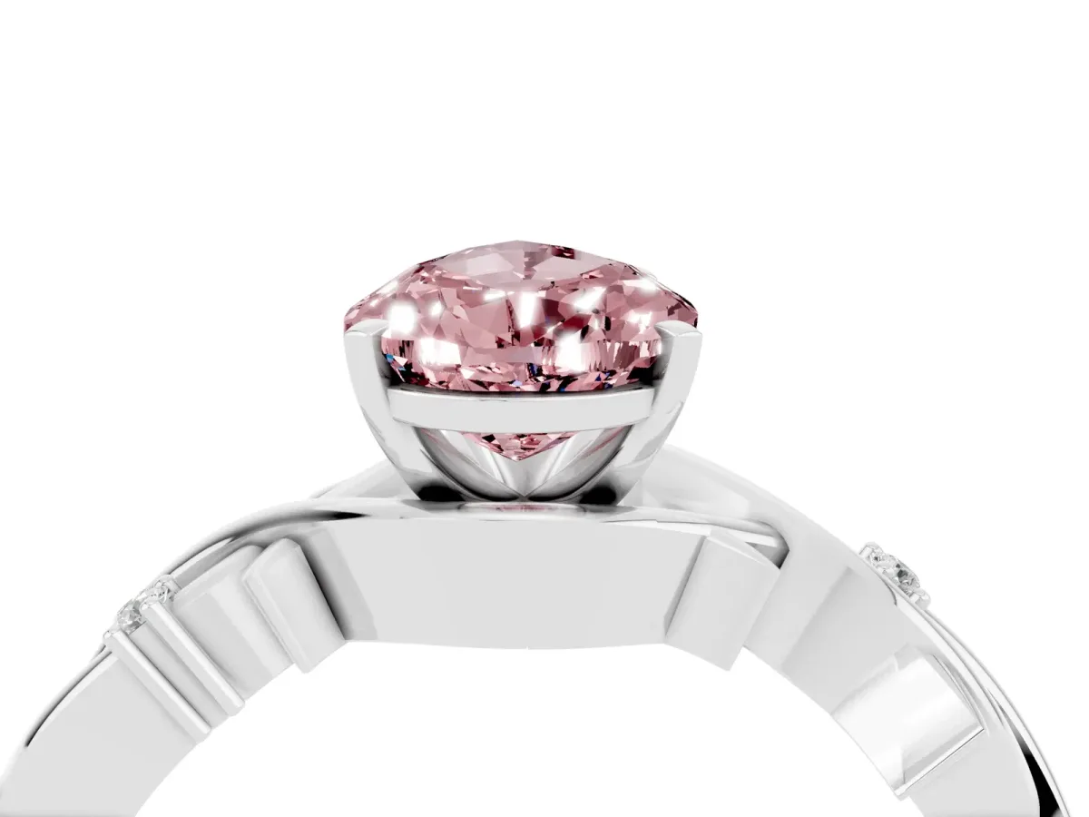 Pear Cut Morganite Solitaire Ring with Twisted Band and Prong Setting White gold