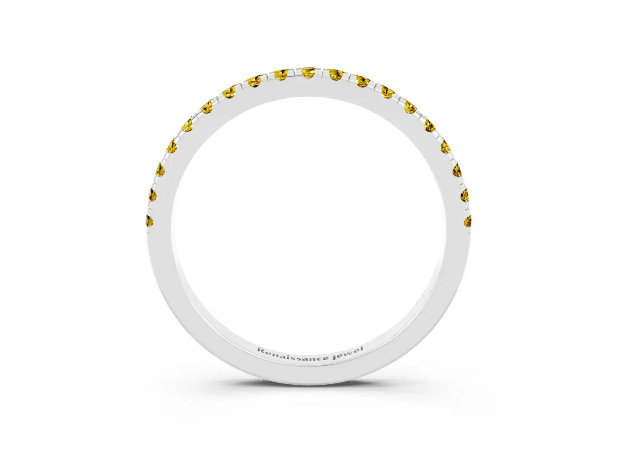 Pavé Round Yellow Sapphire Half Eternity Band with Shared Prong Setting Platinum