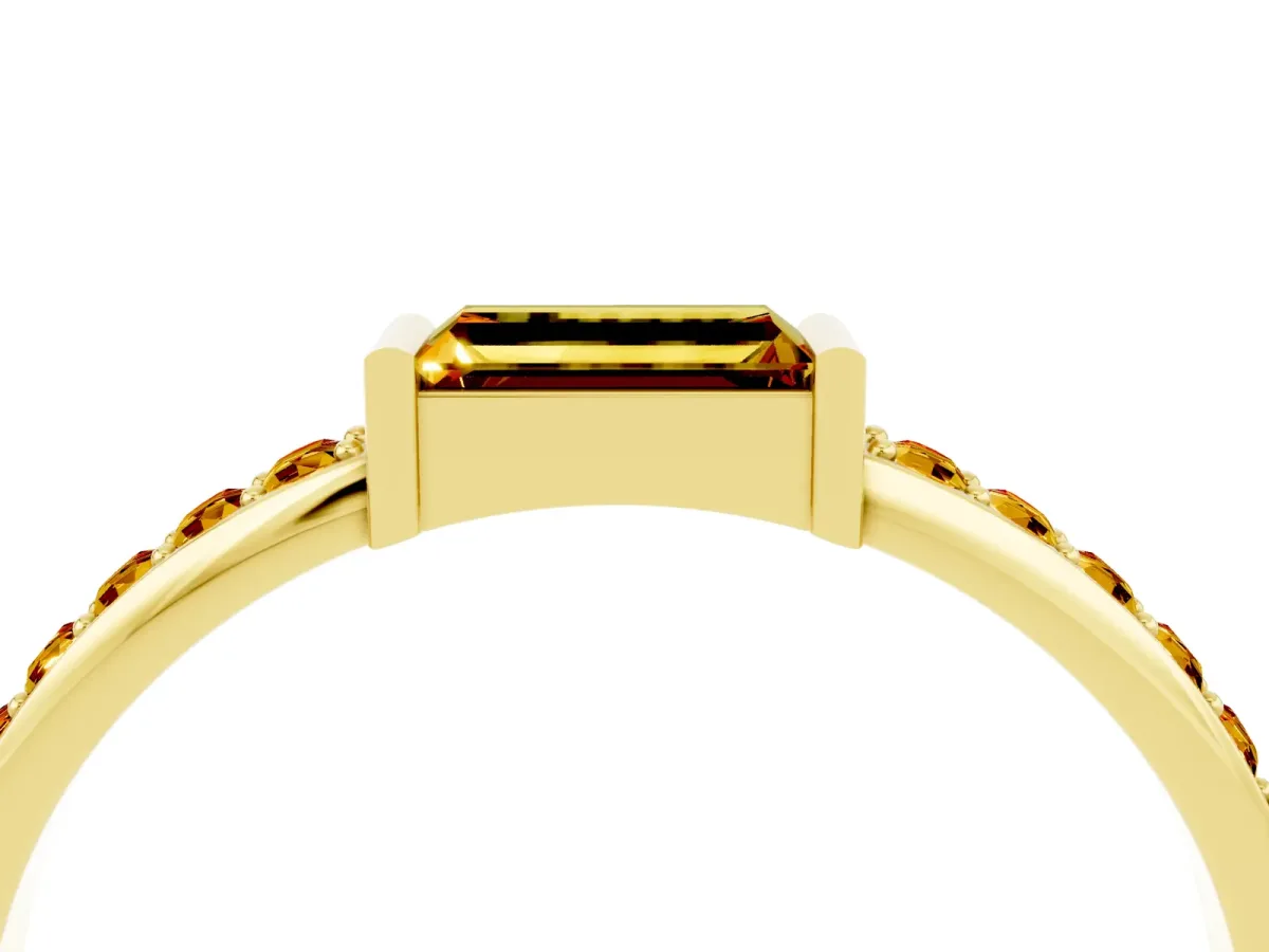 Baguette Citrine Pavé Band with Bar Setting Yellow gold
