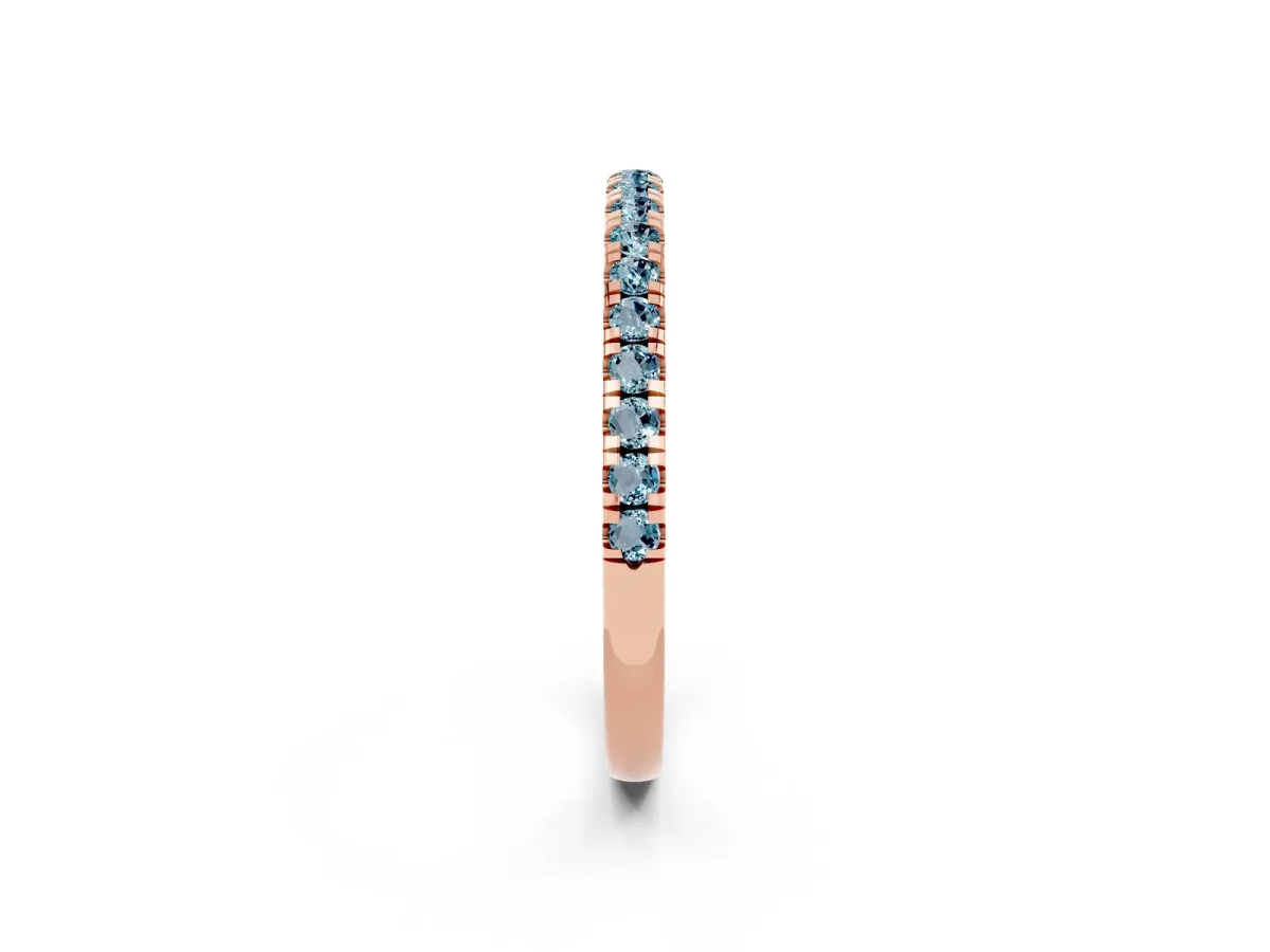 Pavé Round Aquamarine Half Eternity Band with Shared Prong Setting Rose gold