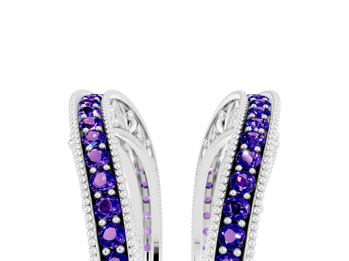 Round Tanzanite Milgrain Eternity Band with Channel Setting Silver