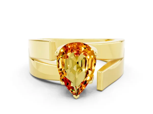 Modern Tension Set Pear Cut Citrine Solitaire Wide Band Ring Yellow gold