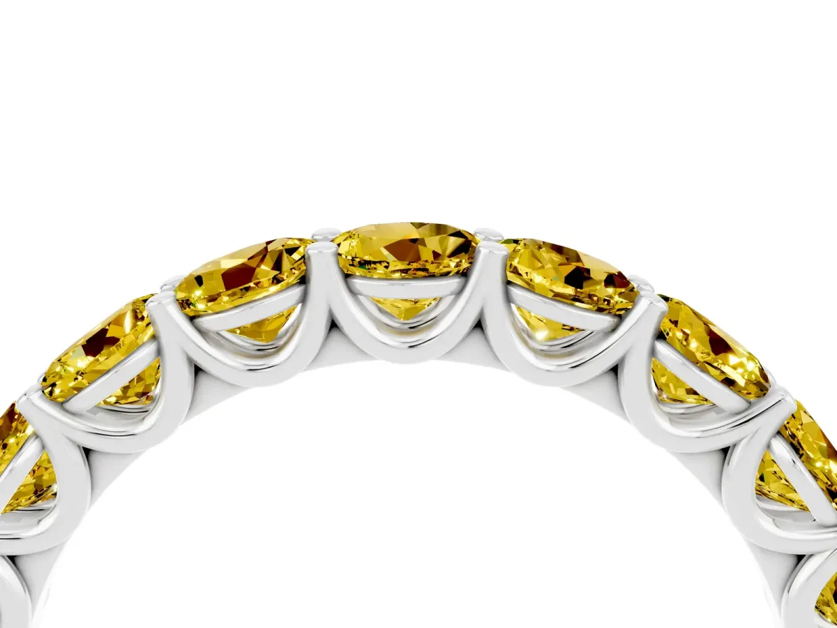 Round Yellow Sapphire Shared Prong Eternity Band Platinum