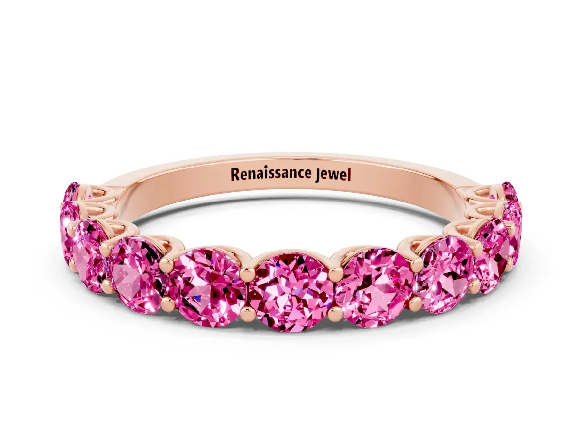 Round Pink Sapphire Shared Prong Eternity Band Rose gold