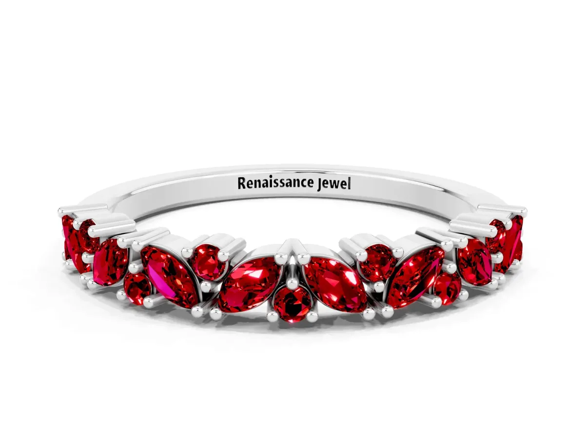 Marquise and Round Ruby Vine Eternity Band with Prong Setting Silver