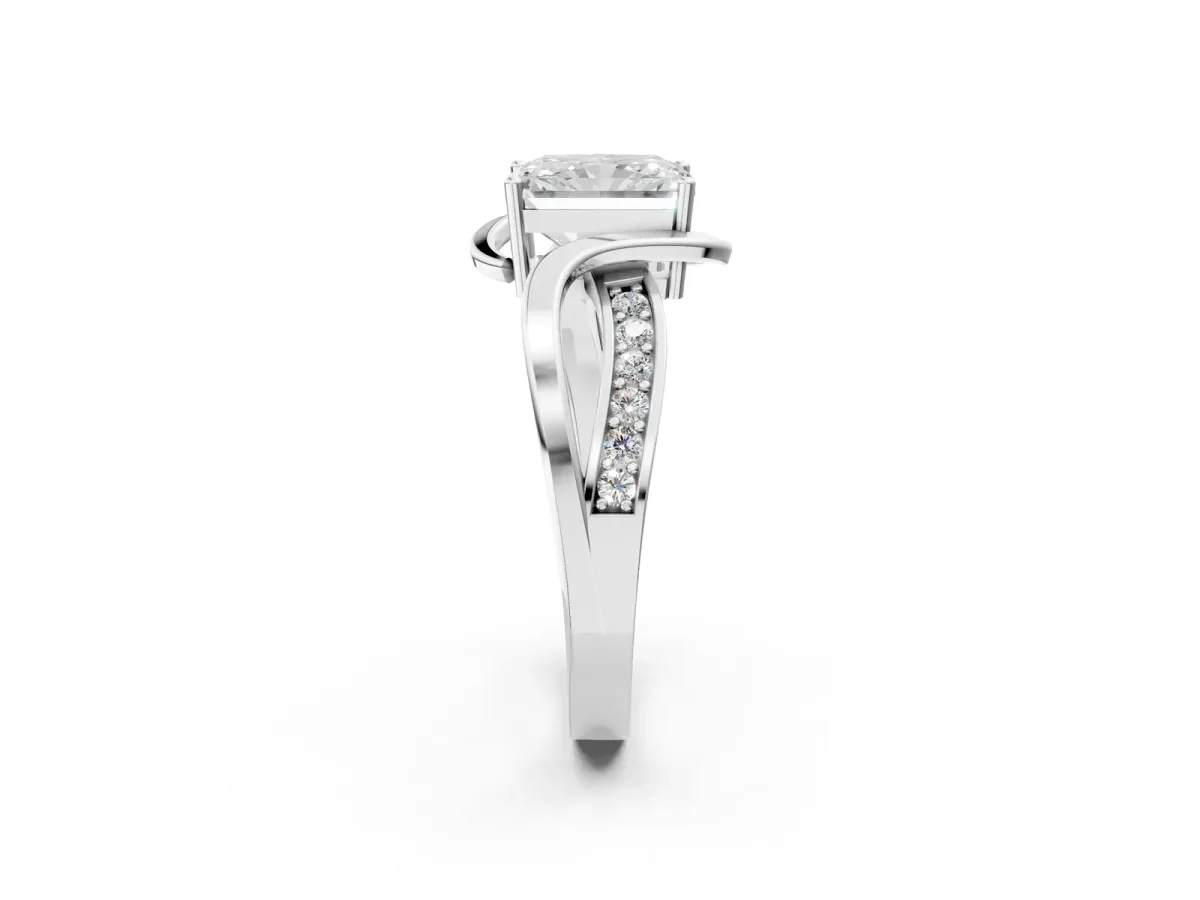 Radiant Cut Solitaire Twisted Band with Prong Setting Platinum