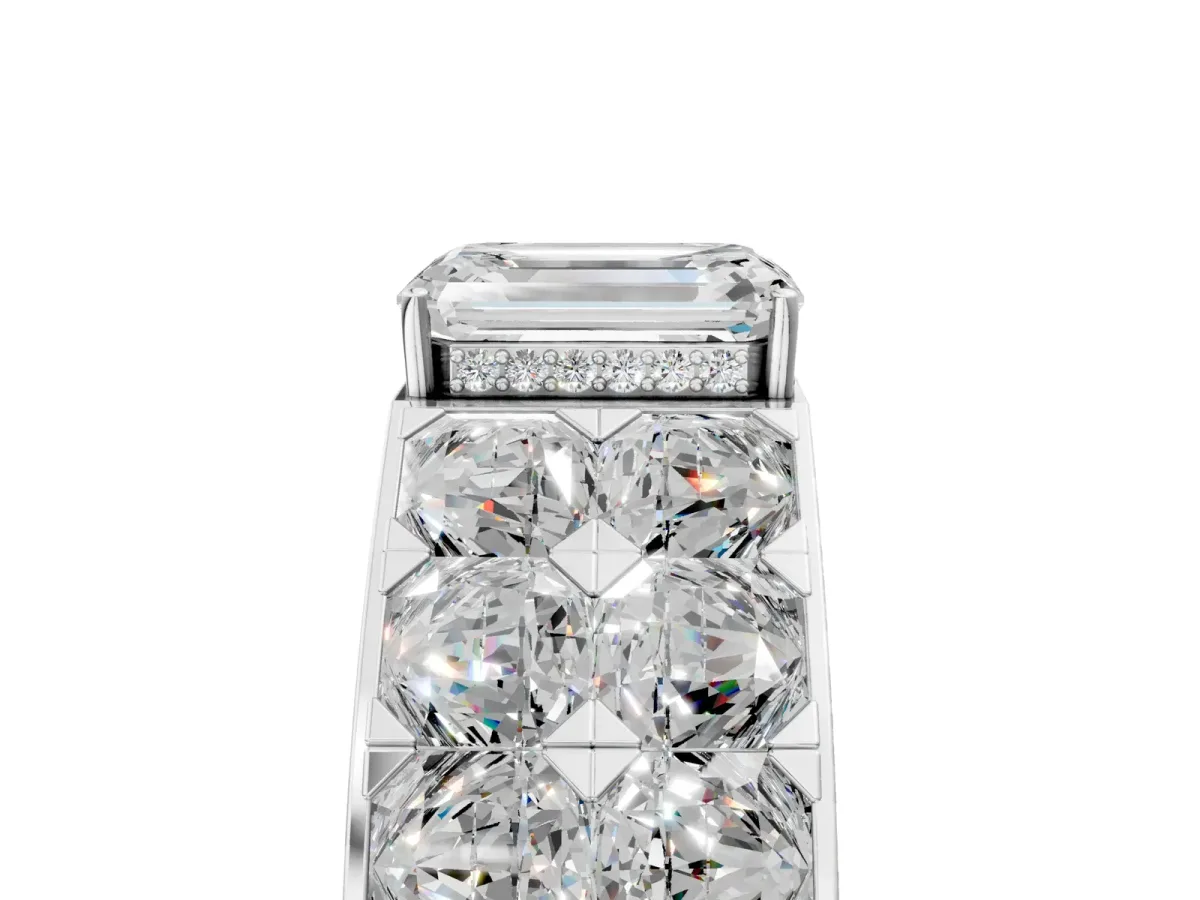 Emerald Cut Diamond Radiant Pavé Mens Ring White gold