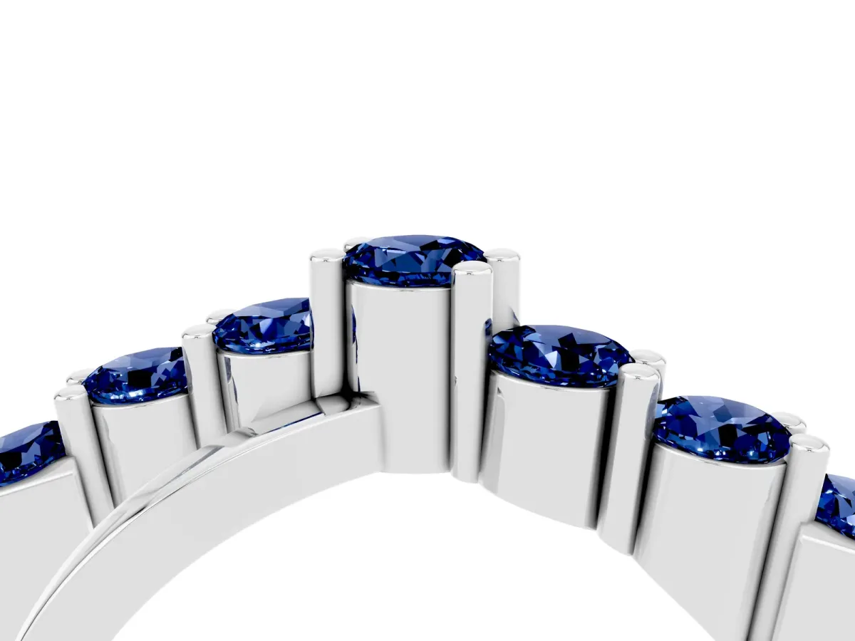 Round Blue Sapphire Prong-Set Crossover Band Platinum