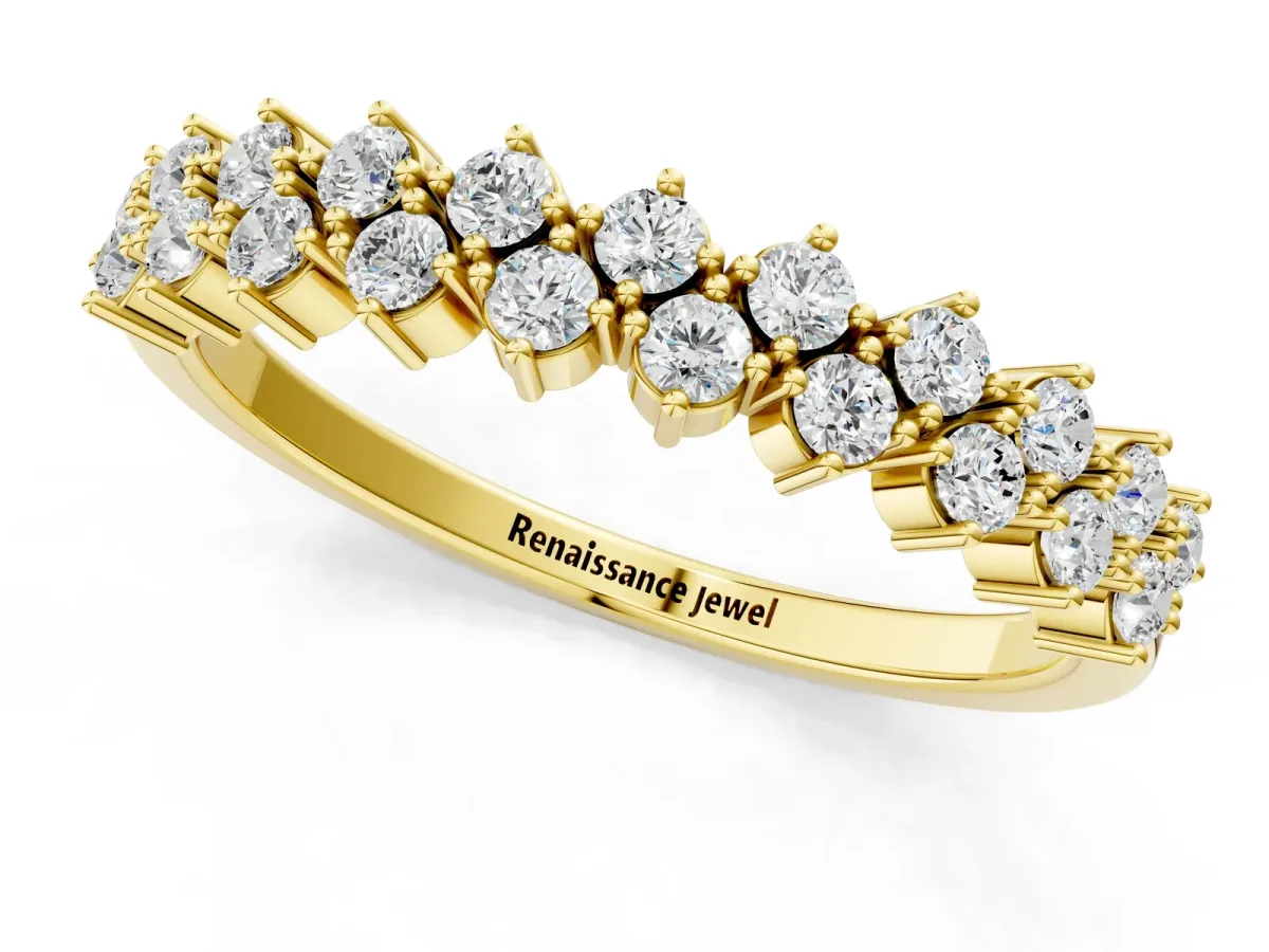 Round Diamond Prong Set Chevron Band Yellow gold