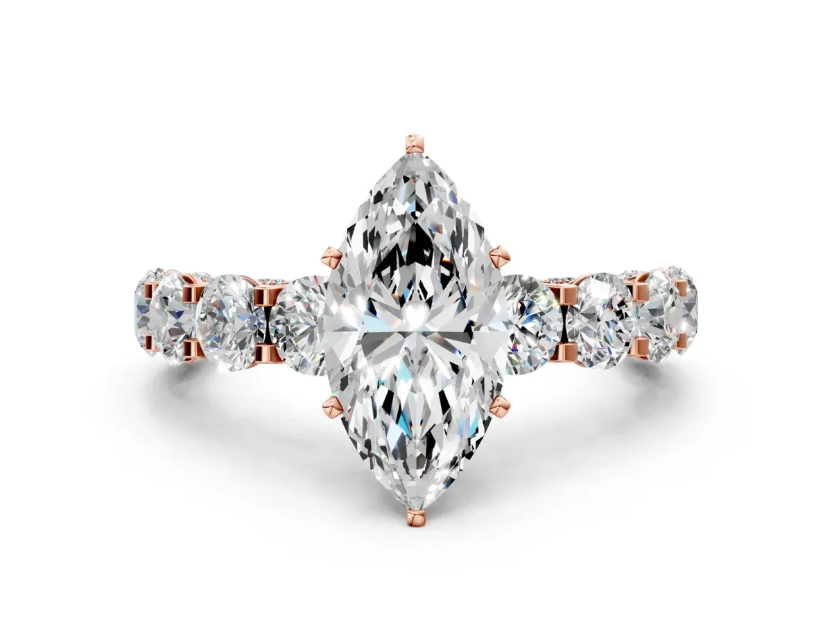 Marquise Cut Diamond Side Stone Engagement Ring with Four-Prong Setting Rose gold