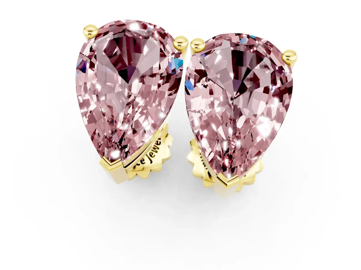 Pear Cut Morganite Stud Earrings Yellow gold