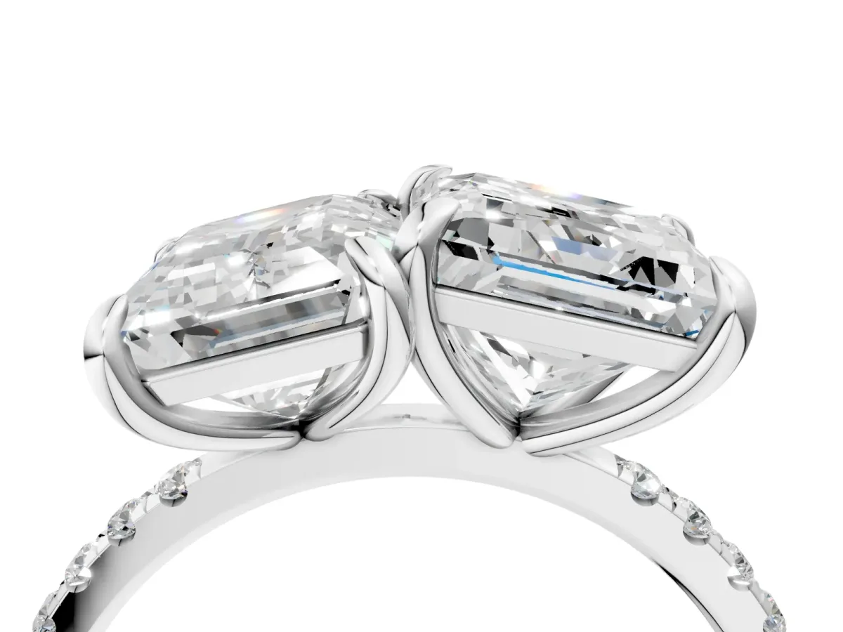 Emerald and Princess Toi Moi Ring with Prong Setting and Micro Pave Band Silver