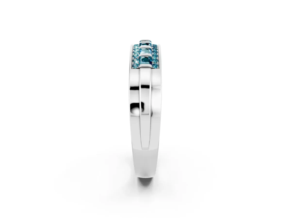 Bar-Set Princess Cut Blue Topaz Pavé Band Platinum