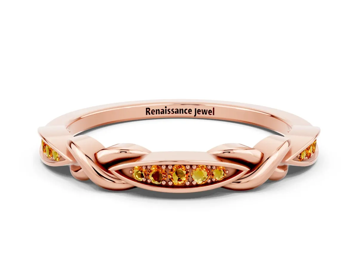 Twisted Marquise Citrine Pavé Band with Shared Prong Setting Rose gold