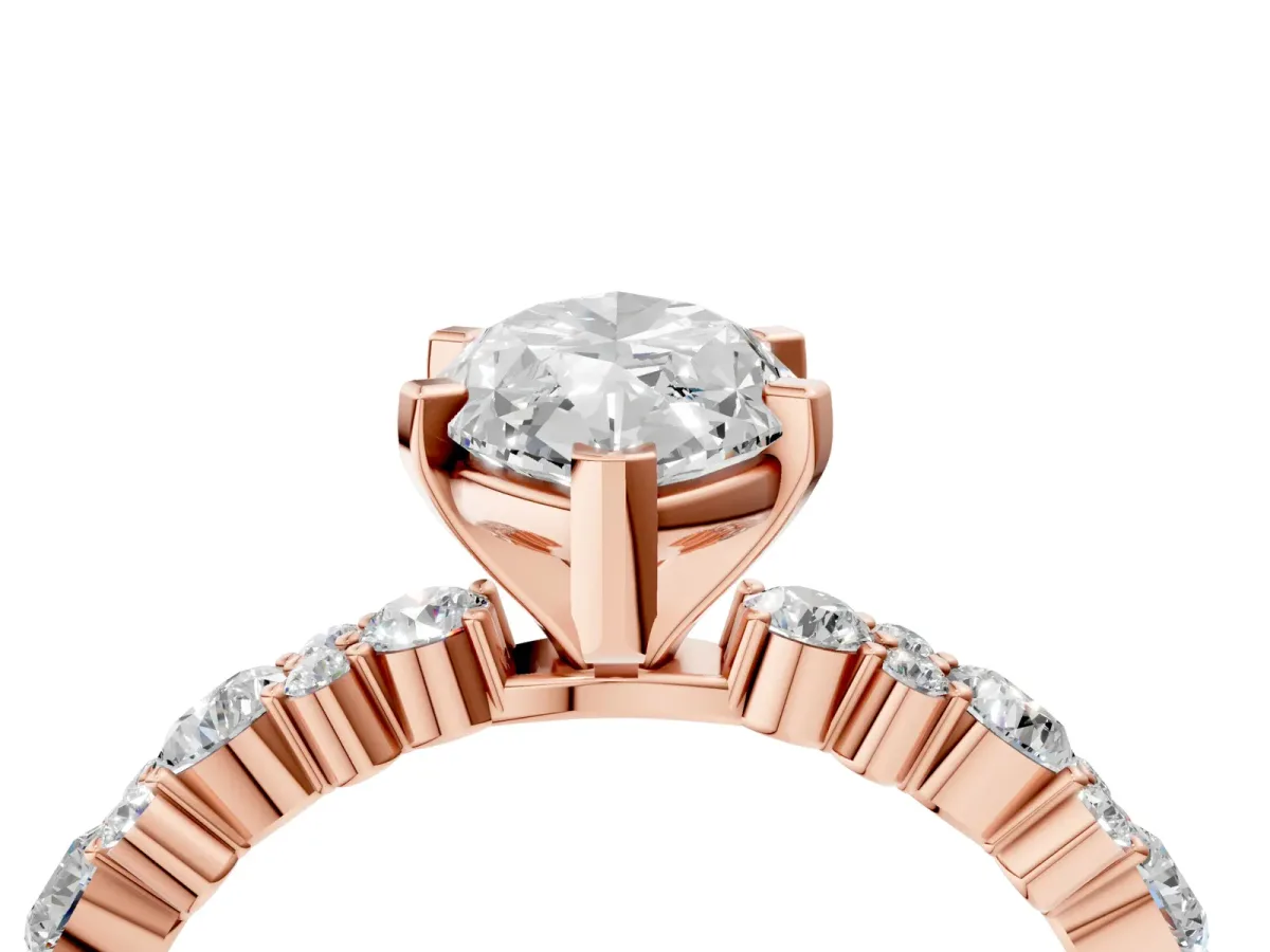 Marquise Cut Diamond Side Stone Solitaire Ring with Round and Four-Prong Setting Rose gold