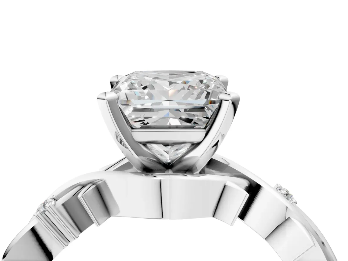 Princess Cut Diamond Solitaire Ring with Twisted Band and Prong Setting White gold