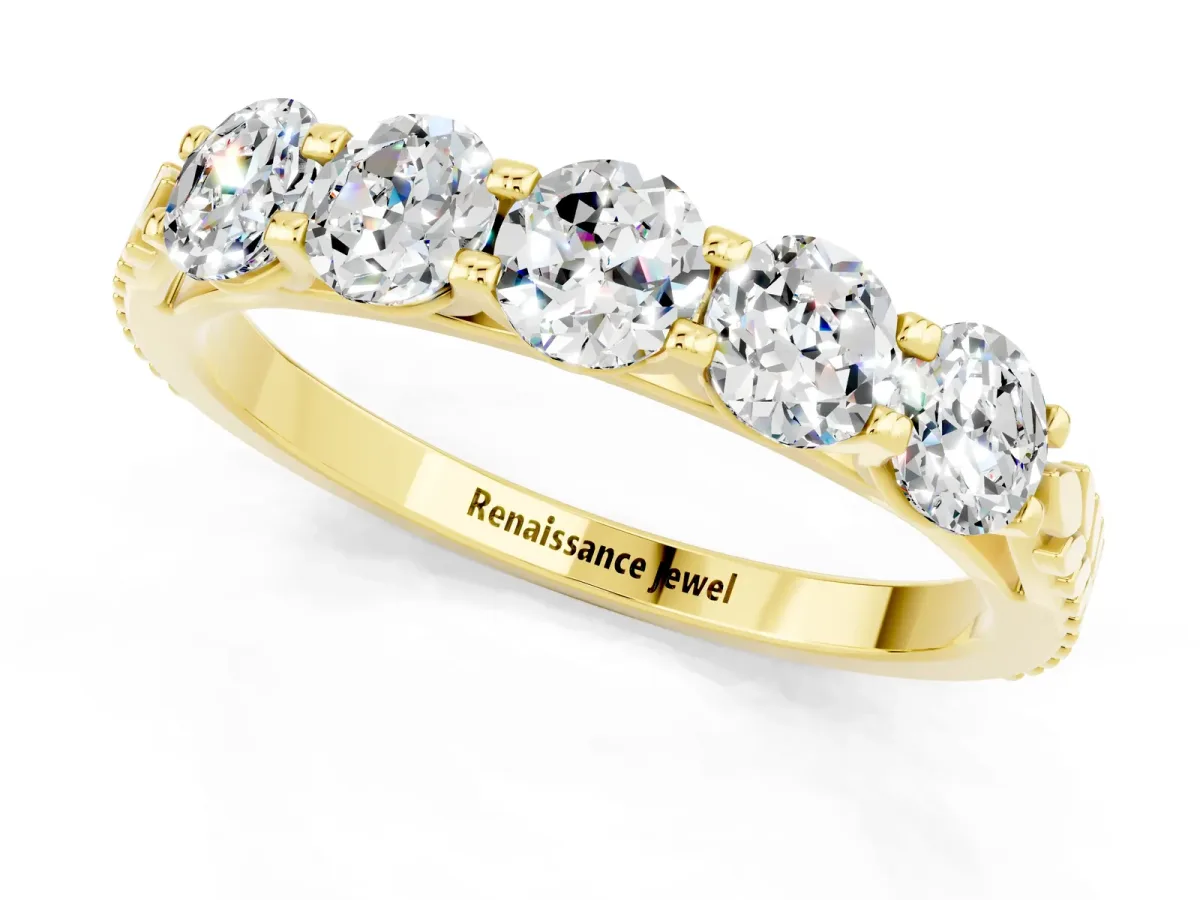 Five-Stone Round Moissanite Prong-Set Band Yellow gold