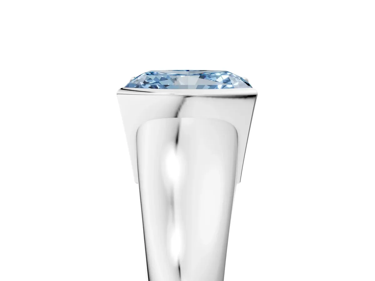 Fancy Blue Radiant Cut Solitaire Tension Set Diamond Ring with Split Shank Band Platinum