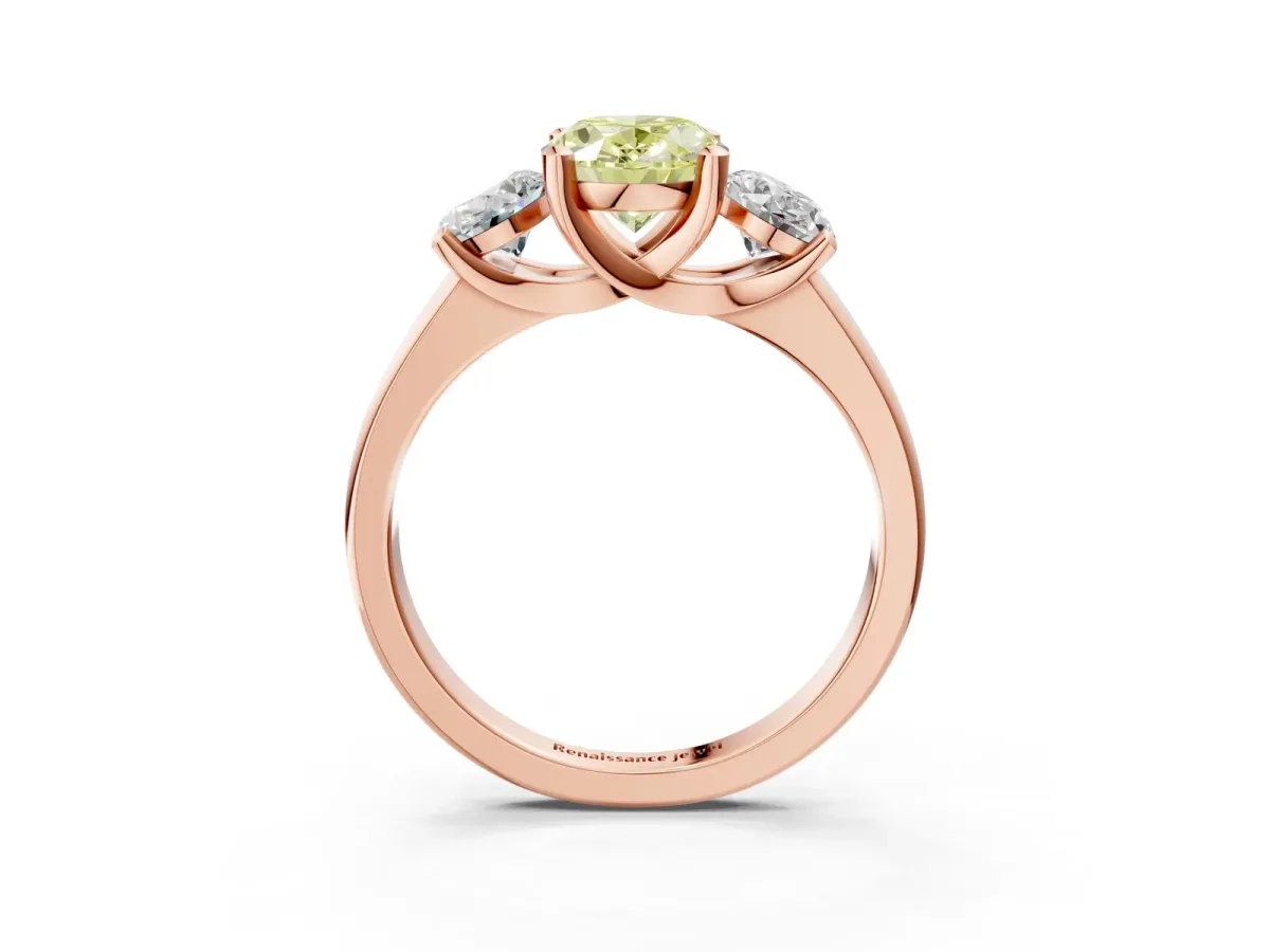 Fancy Yellow Three-Stone Oval Cut Cut Solitaire Ring with Classic Prong Setting Rose gold