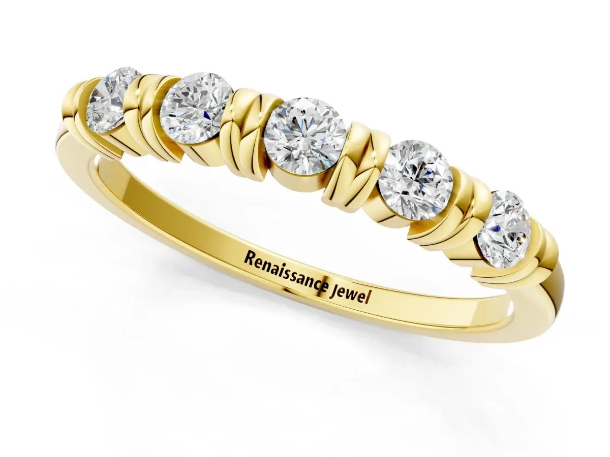Bezel-Set Round Diamond Half-Eternity Band Yellow gold