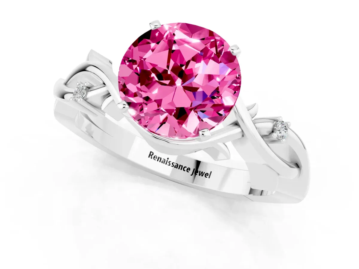 Round Cut Pink Sapphire Solitaire Ring with Twisted Band and Prong Setting Silver