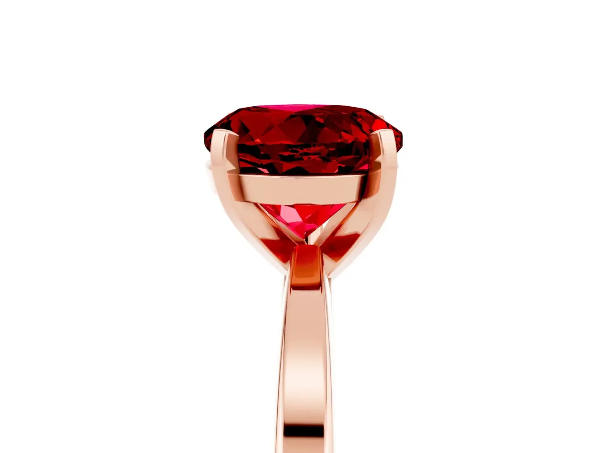 Round Cut Ruby Solitaire Engagement Ring with Classic Band and Four-Prong Setting Rose gold