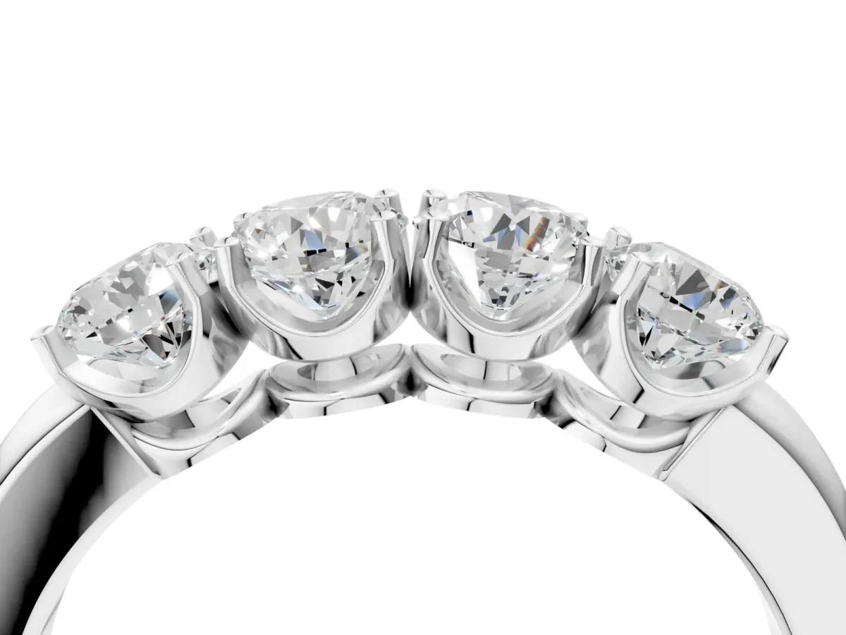 Four-Stone Round Cut Diamond Prong-Set White Gold Band Platinum