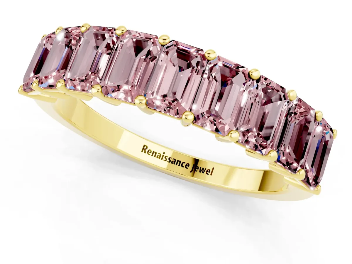 Emerald Cut Morganite Prong-Set Eternity Band Yellow gold